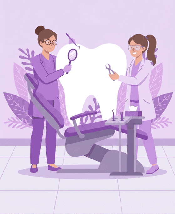 dibujo de dos dentistas examinando a una muela